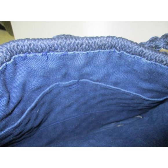 *Vintage BOHO Navy Blue Heavy Macrame Fabric Satchel - Picture 6 of 8